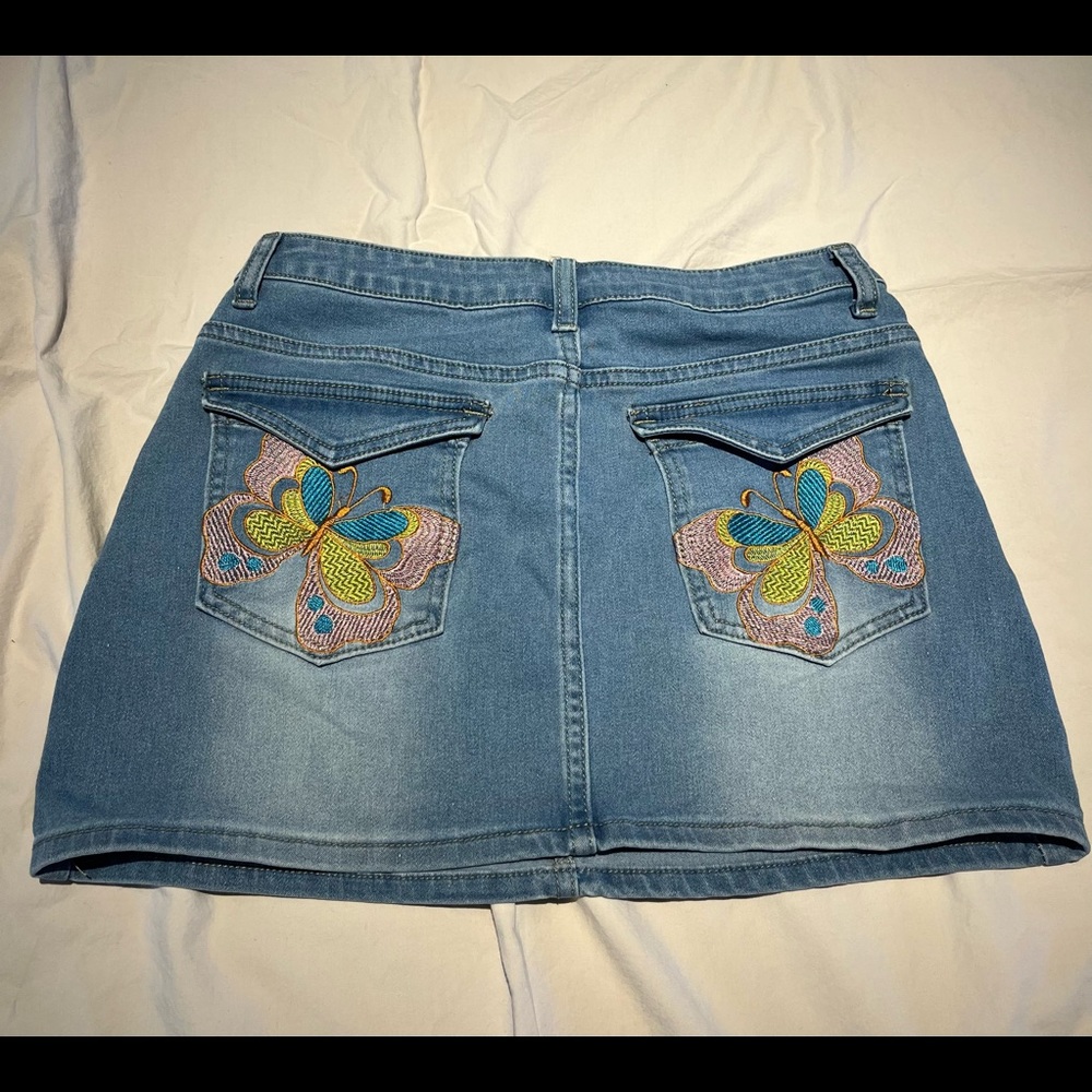 Y2K butterfly embroidered denim miniskirt
